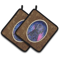"Caroline's Treasures Starry Night Curly Coated Retriever Pair of Pot Holders SS8354PTHD, 7.5HX7.5W, Multicolor"