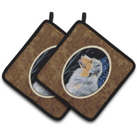 "Caroline's Treasures Starry Night Australian Shepherd Pair of Pot Holders SS8382PTHD, 7.5HX7.5W, Multicolor"