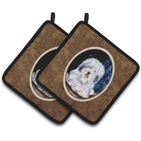 "Caroline's Treasures Starry Night Old English Sheepdog Pair of Pot Holders SS8443PTHD, 7.5HX7.5W, Multicolor"
