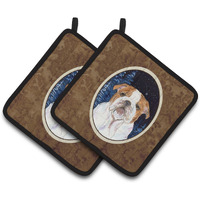 "Caroline's Treasures Starry Night English Bulldog Pair of Pot Holders SS8447PTHD, 7.5HX7.5W, Multicolor"