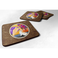 "Caroline's Treasures SS8521FC Lady with Her Chihuahua Foam Coasters (Set of 4), 3.5"" H x 3.5"" W, Multicolor"
