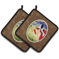 "Caroline's Treasures Lady with Her Japanese Chin Pair of Pot Holders SS8524PTHD, 7.5HX7.5W, Multicolor"