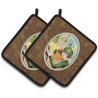 "Caroline's Treasures Lady Driving with Her Chow Pair of Pot Holders SS8527PTHD, 7.5HX7.5W, Multicolor"