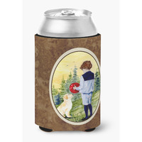 Little Boy with his Golden Retriever Can or Bottle Beverage Insulator Hugger