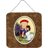 "Caroline's Treasures Little Girl with Her Bichon Frise Aluminum Metal Wall or Door Hanging Prints, 6 x 6"", Multicolor"