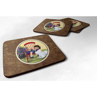 "Caroline's Treasures SS8533FC Little Girl with Her Bichon Frise Foam Coasters (Set of 4), 3.5"" H x 3.5"" W, Multicolor"