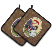 "Caroline's Treasures Little Girl with Her Bichon Frise Pair of Pot Holders SS8533PTHD, 7.5HX7.5W, Multicolor"