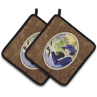 "Caroline's Treasures Lady Driving with Her Pomeranian Pair of Pot Holders SS8538PTHD, 7.5HX7.5W, Multicolor"