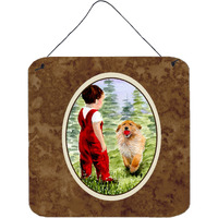 "Caroline's Treasures SS8545DS66 Little Boy with His Golden Retriever Wall or Door Hanging Prints, 6 x 6"", Multicolor"