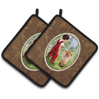 "Caroline's Treasures Little Boy with His Golden Retriever Pair of Pot Holders SS8545PTHD, 7.5HX7.5W, Multicolor"