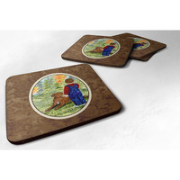 "Caroline's Treasures SS8547FC Little Boy with His Chesapeake Bay Retriever Foam Coasters (Set of 4), 3.5"" H x 3.5"" W, Multicolor"