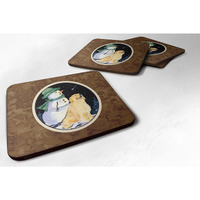 "Caroline's Treasures SS8577FC Golden with Snowman in Green Hat Retriever Foam Coasters (Set of 4), 3.5"" H x 3.5"" W, Multicolor"