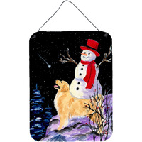 "Caroline's Treasures Golden Retriever with Snowman in Red Hat Wall or Door Hanging Prints, 16"" x 12"", Multicolor"