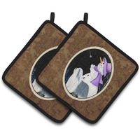 "Caroline's Treasures Snowman with Bearded Collie Pair of Pot Holders SS8947PTHD, 7.5HX7.5W, Multicolor"