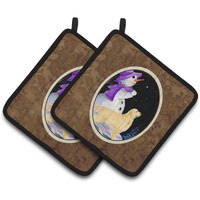 "Caroline's Treasures Snowman with Golden Retriever Pair of Pot Holders SS8950PTHD, 7.5HX7.5W, Multicolor"