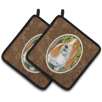 "Caroline's Treasures Basset Hound Pair of Pot Holders SS8964PTHD, 7.5HX7.5W, Multicolor"