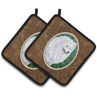 "Caroline's Treasures American Eskimo Pair of Pot Holders SS8965PTHD, 7.5HX7.5W, Multicolor"