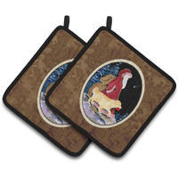 "Caroline's Treasures Santa Claus with Golden Retriever Pair of Pot Holders SS8973PTHD, 7.5HX7.5W, Multicolor"