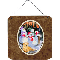 "Caroline's Treasures SS8989DS66 Snowman with Golden Retriever Aluminum Metal Wall or Door Hanging Prints, 6 x 6"", Multicolor"
