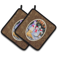 "Caroline's Treasures Snowman with Golden Retriever Pair of Pot Holders SS8989PTHD, 7.5HX7.5W, Multicolor"