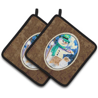 "Caroline's Treasures Snowman with Australian Shepherd Pair of Pot Holders SS8996PTHD, 7.5HX7.5W, Multicolor"