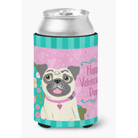 "Caroline's Treasures Happy Valentine's Day Pug Can or Bottle Hugger, Multicolor"