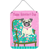 "Caroline's Treasures Happy Valentine's Day Pug Wall or Door Hanging Prints VHA3002DS1216, 16"" x 12"", Multicolor"
