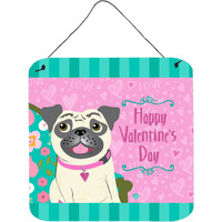 "Caroline's Treasures Happy Valentine's Day Pug Wall or Door Hanging Prints VHA3002DS66, 6"" x 6"", Multicolor"