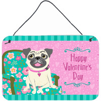 "Caroline's Treasures Happy Valentine's Day Pug Wall or Door Hanging Prints VHA3002DS812, 8HX12W, Multicolor"