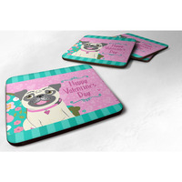 "Caroline's Treasures VHA3002FC Happy Valentine's Day Pug Foam Coasters (Set of 4), 3.5"", Multicolor"