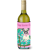 "Caroline's Treasures Happy Valentine's Day Pug Wine Bottle Koozie Hugger, 750ml, Multicolor"