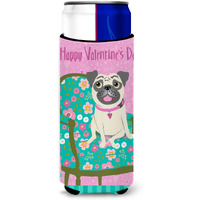 "Caroline's Treasures Happy Valentine's Day Pug Michelob Ultra Koozies for Slim Cans, Multicolor"