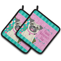 "Caroline's Treasures Happy Valentine's Day Pug Pair of Pot Holders VHA3002PTHD, 7.5HX7.5W, Multicolor"