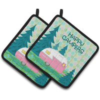 "Caroline's Treasures Happy Campers Glamping Trailer Pair of Pot Holders VHA3004PTHD, 7.5HX7.5W, Multicolor"