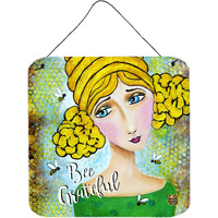 "Caroline's Treasures Bee Grateful Girl with Beehive Wall or Door Hanging Prints VHA3008DS66, 6"" x 6"", Multicolor"
