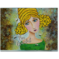 "Caroline's Treasures VHA3008PLMT Bee Grateful Girl With Beehive Fabric Placemat, Multicolor"