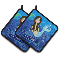 "Caroline's Treasures Welcome Mermaid Pair of Pot Holders VHA3010PTHD, 7.5HX7.5W, Multicolor"
