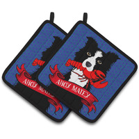 "Caroline's Treasures Ahoy Matey Nautical Border Collie Pair of Pot Holders VHA3011PTHD, 7.5HX7.5W, Multicolor"