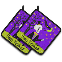 "Caroline's Treasures Happy Halloween Skeleton Pair of Pot Holders VHA3014PTHD, 7.5HX7.5W, Multicolor"