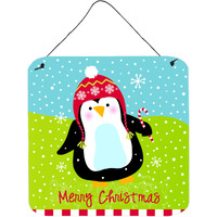 "Caroline's Treasures Merry Christmas Happy Penguin Wall or Door Hanging Prints VHA3015DS66, 6"" x 6"", Multicolor"
