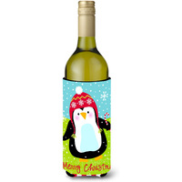 "Caroline's Treasures VHA3015LITERK Merry Christmas Happy Penguin Wine Bottle Koozie Hugger, Multicolor, 750ml"