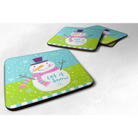 "Caroline's Treasures VHA3017FC Christmas Snowman Let it Snow Foam Coaster (Set of 4), Multicolor, 3.5"""