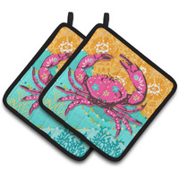 Caroline's Treasures Pink Coastal Crab Pair of Pot Holders