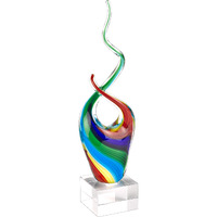 Rainbow Murano Style Art Glass Abstract  Centerpiece on Crystal Base 11"