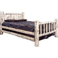 Montana Collection King Bed w/ Laser Engraved Bear Design, Clear Lacquer Finish