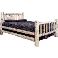 Montana Collection California King Bed w/ Laser Engraved Wolf Design, Clear Lacquer Finish
