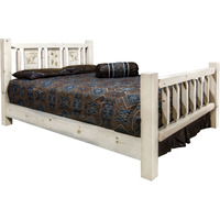 Homestead Collection King Bed w/ Laser Engraved Bear Design, Ready to Finish