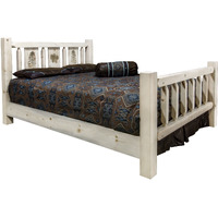 Homestead Collection California King Bed w/ Laser Engraved Pine Tree Design, Clear Lacquer Finish
