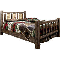 Homestead Collection King Bed w/ Laser Engraved Bear Design, Stain & Clear Lacquer Finish