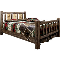Homestead Collection King Bed w/ Laser Engraved Elk Design, Stain & Clear Lacquer Finish